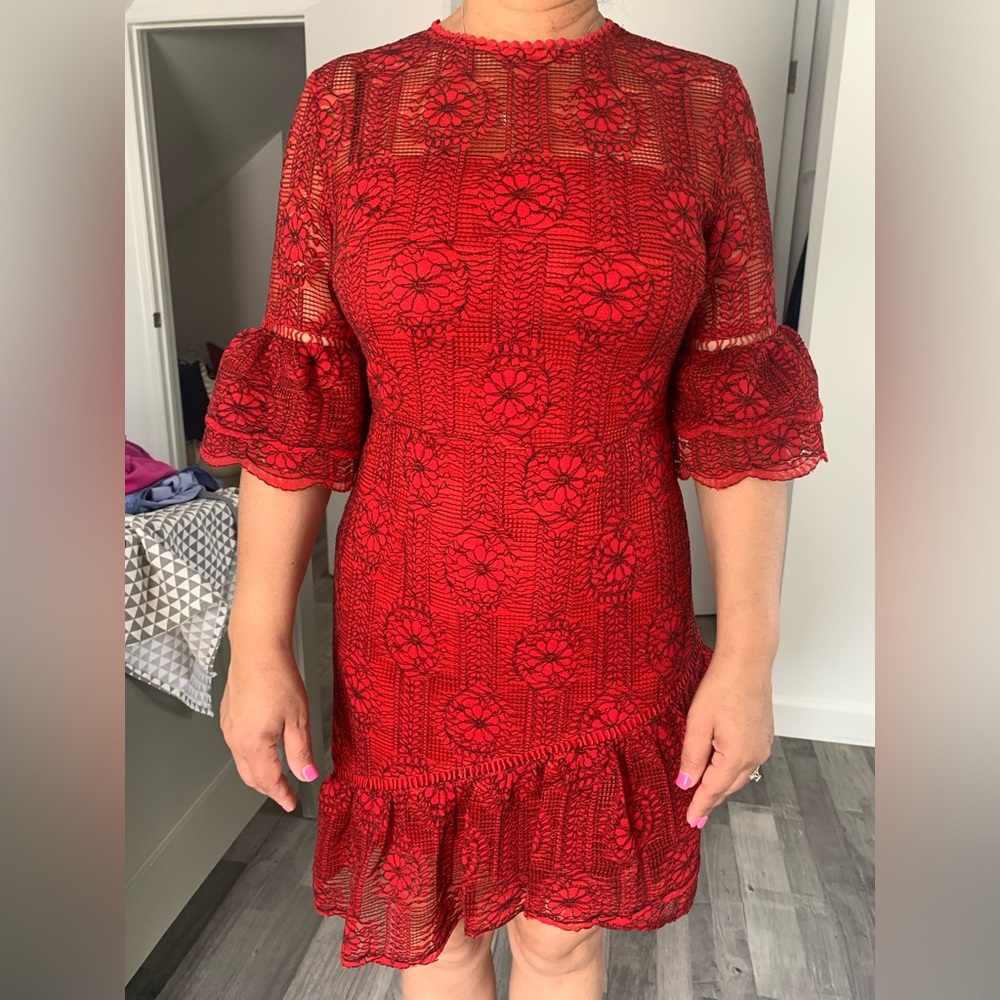 Red boutique dress with lace detailing